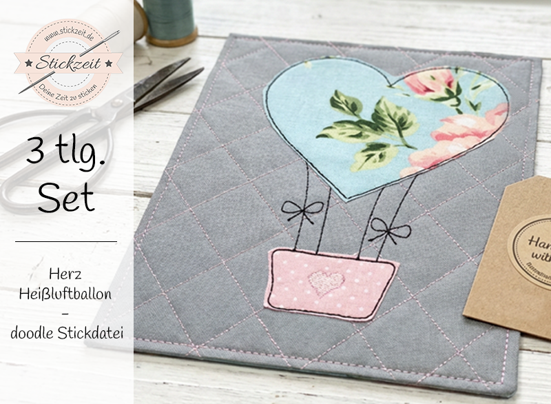 Herz Heißluftballon - doodle Stickdatei